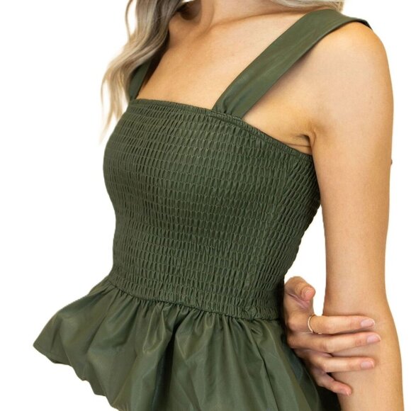 Army Green Women’s Tank Top  Smocked Size Medium - Picture 2 of 5